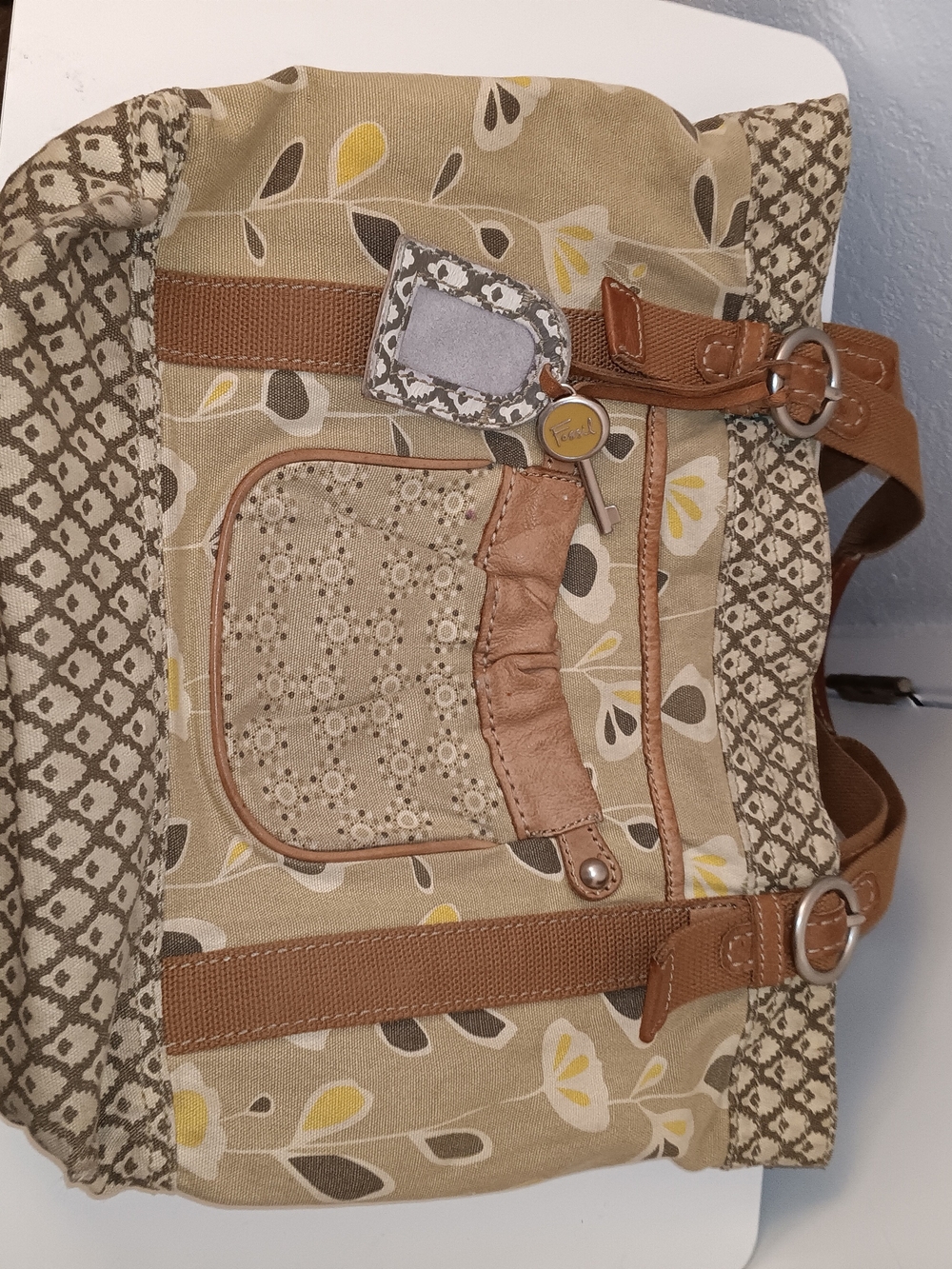 Fossil Beige Brown Tote Bag with Leather Straps - Picture 8 of 13